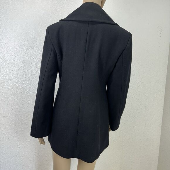 Theory Wool Coat Womens 4 Black Peacoat Double Breasted Money Staple Business - Picture 9 of 15
